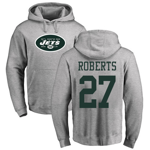 New York Jets Men Ash Darryl Roberts Name and Number Logo NFL Football #27 Pullover Hoodie Sweatshirts->nfl t-shirts->Sports Accessory